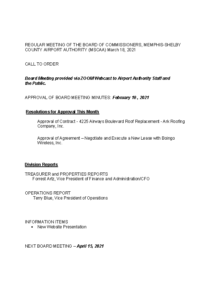 March 2021 Board Meeting Agenda