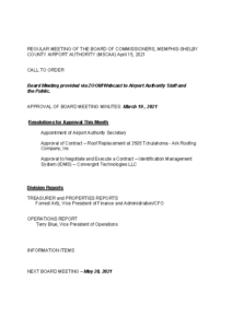 April 2021 Board Meeting Agenda