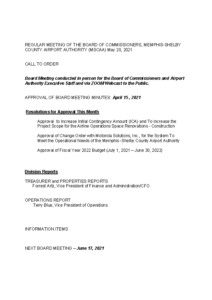 May 2021 Board Meeting Agenda