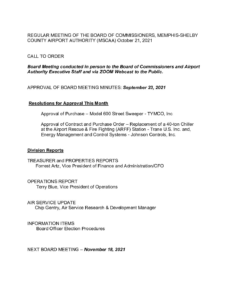 October 2021 Board Meeting Agenda