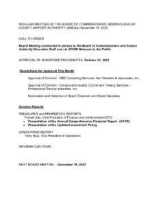 November 2021 Board Meeting Agenda