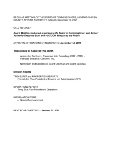 December 2021 Board Meeting Agenda