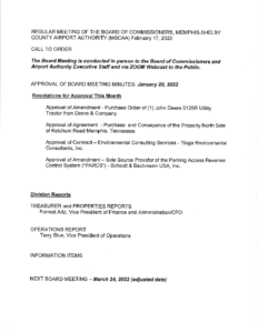 February 2022 Board Meeting Agenda