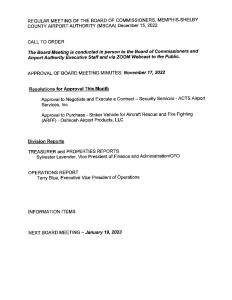 December 2022 Board Meeting Agenda