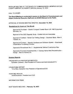 January 2023 Board Meeting Agenda
