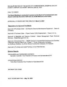 April 2023 Board Meeting Agenda